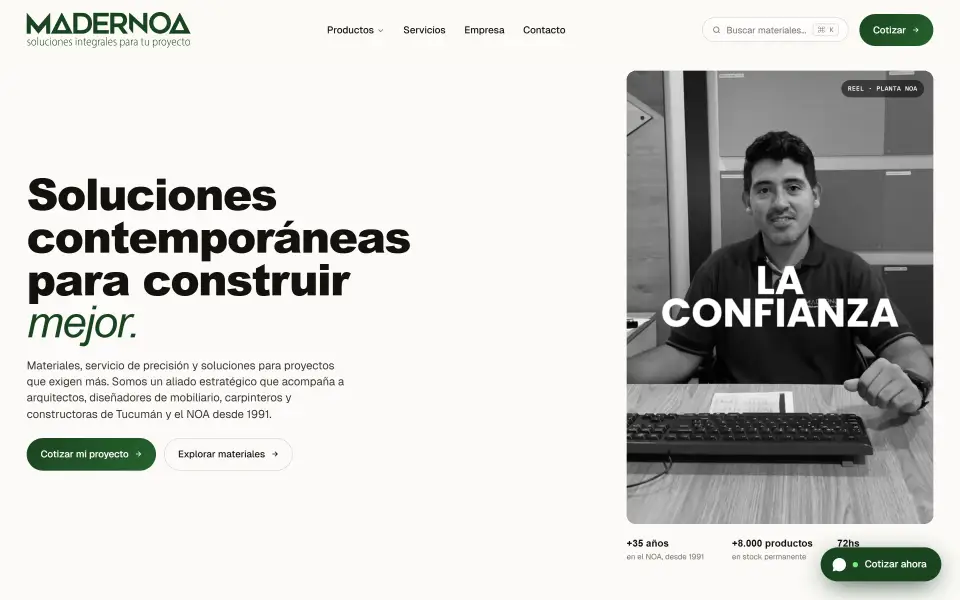 Captura de la interfaz de Madernoa, en madernoa.com