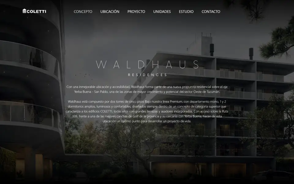 Captura de la interfaz de Waldhaus Residences, en waldhaus.ar