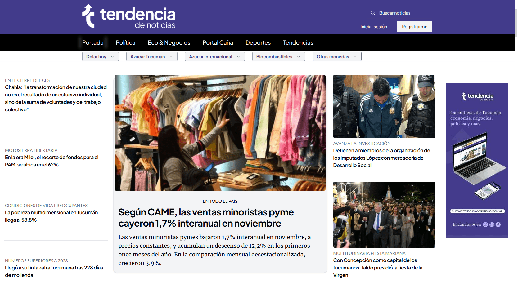 Tendencia de Noticias vista desktop